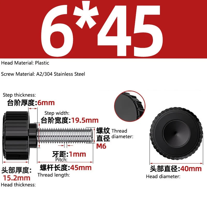 M3-M8 A2/304 Stainless Steel Plastic Knob Thumb Screws Hand Twist DIY Machinery