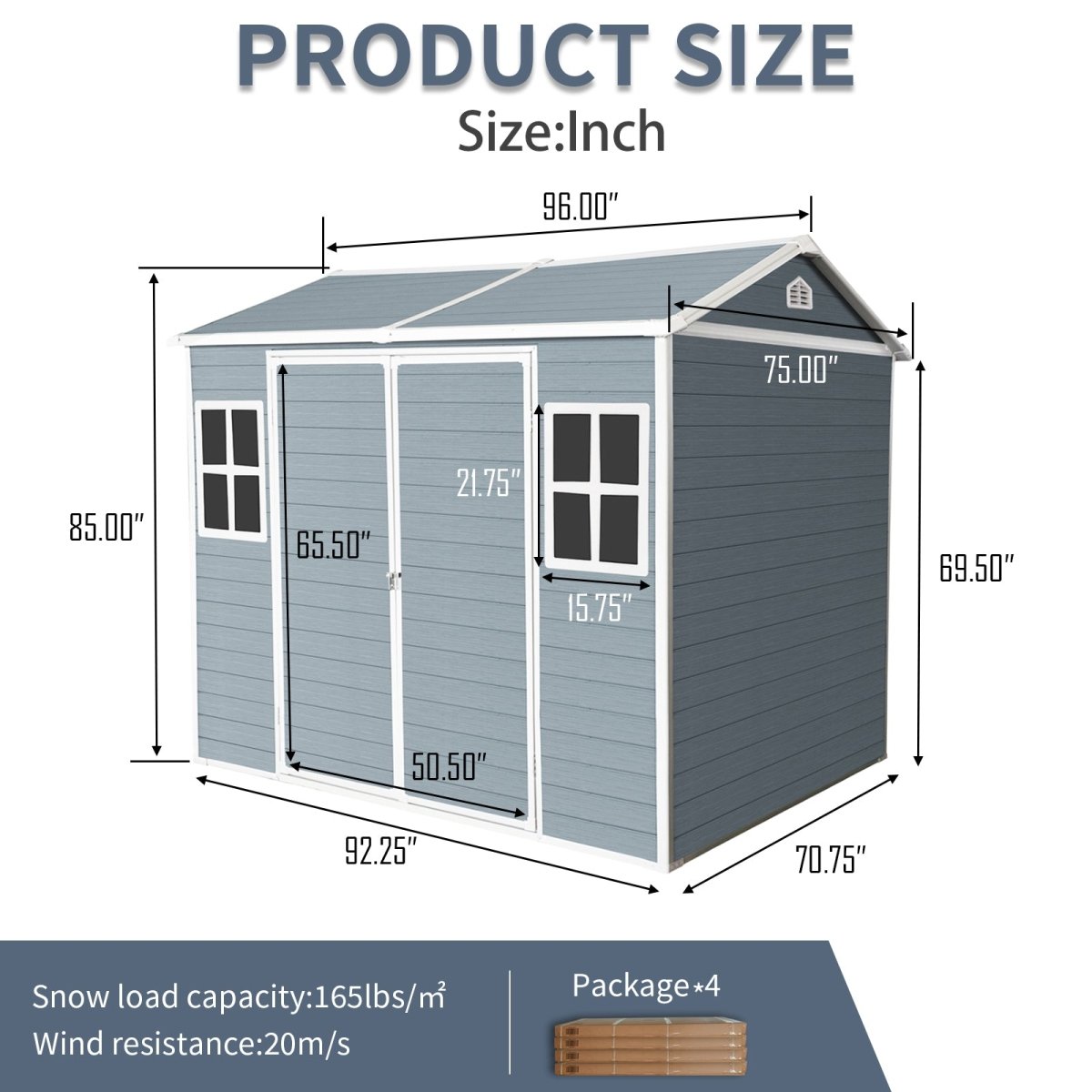 8 x 6 ft Resin Outdoor Storage Shed Waterproof Shed with Floor & Two Windows & Lockable Door, Tool Shed for Garden, Patio, Backyard,Gray - HomeDIYer