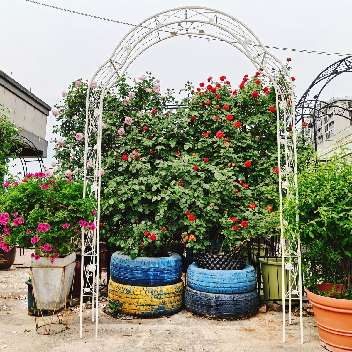 Metal Garden Arch Assemble Freely with 8 Styles Garden Arbor Trellis Climbing Plants Support Rose Arch Outdoor Arch Wedding Arch Party Events Archway Cream White - HomeDIYer