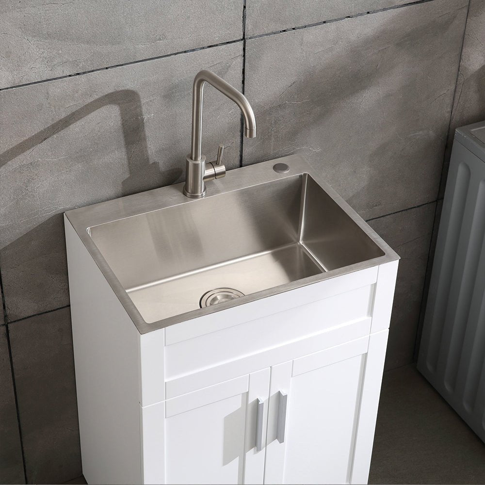 24in Stainless Steel Washing Sink w/ Faucet Hoses and Drain Head Only(Update) - HomeDIYer