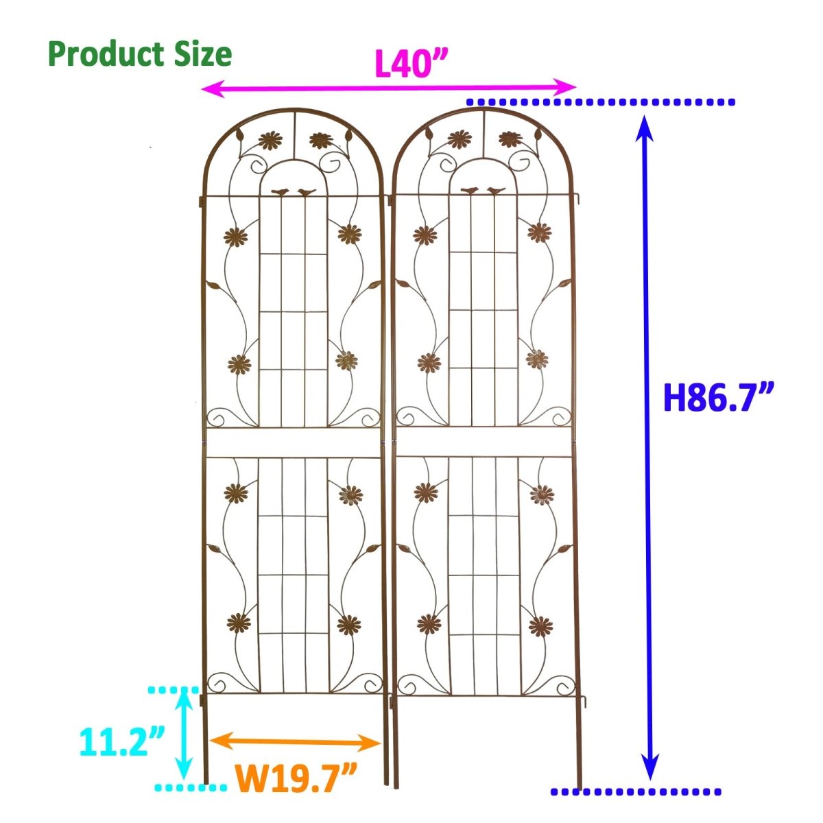 Metal Garden Trellis 86.7" x 19.7" Rustproof Trellis for Climbing Plants Outdoor Flower Support Green - HomeDIYer