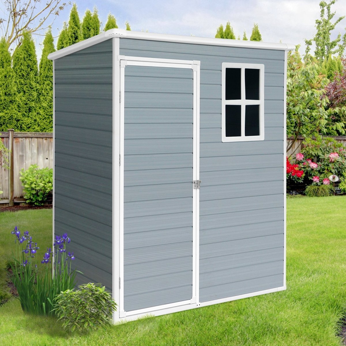 5ft x 3ft Resin Outdoor Storage Shed Plastic Garden Sheds with Floor and Lockable Door for Backyard, Lawn, Grey - HomeDIYer