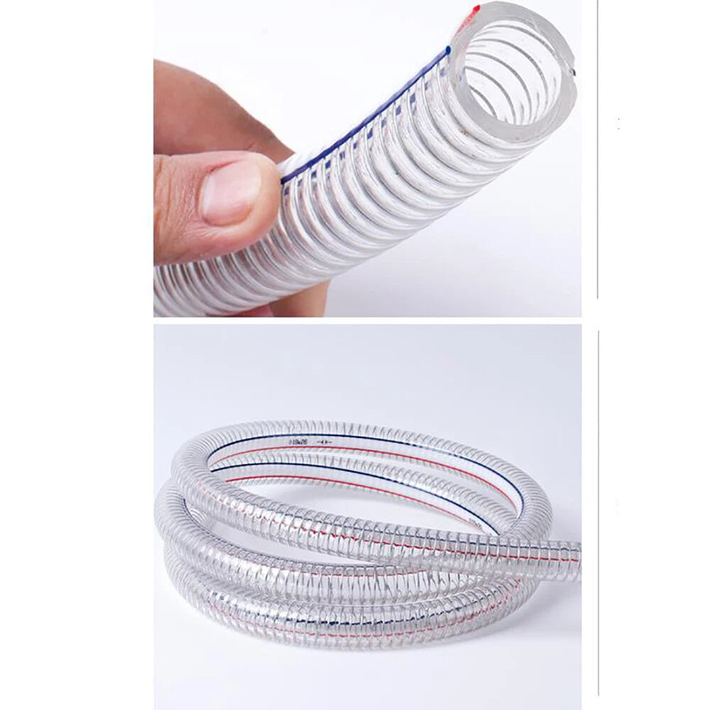 Clear Flexible PVC Hose Pipe with Braided Steel Wire Reinforcement — Fuel & Fluid Transfer