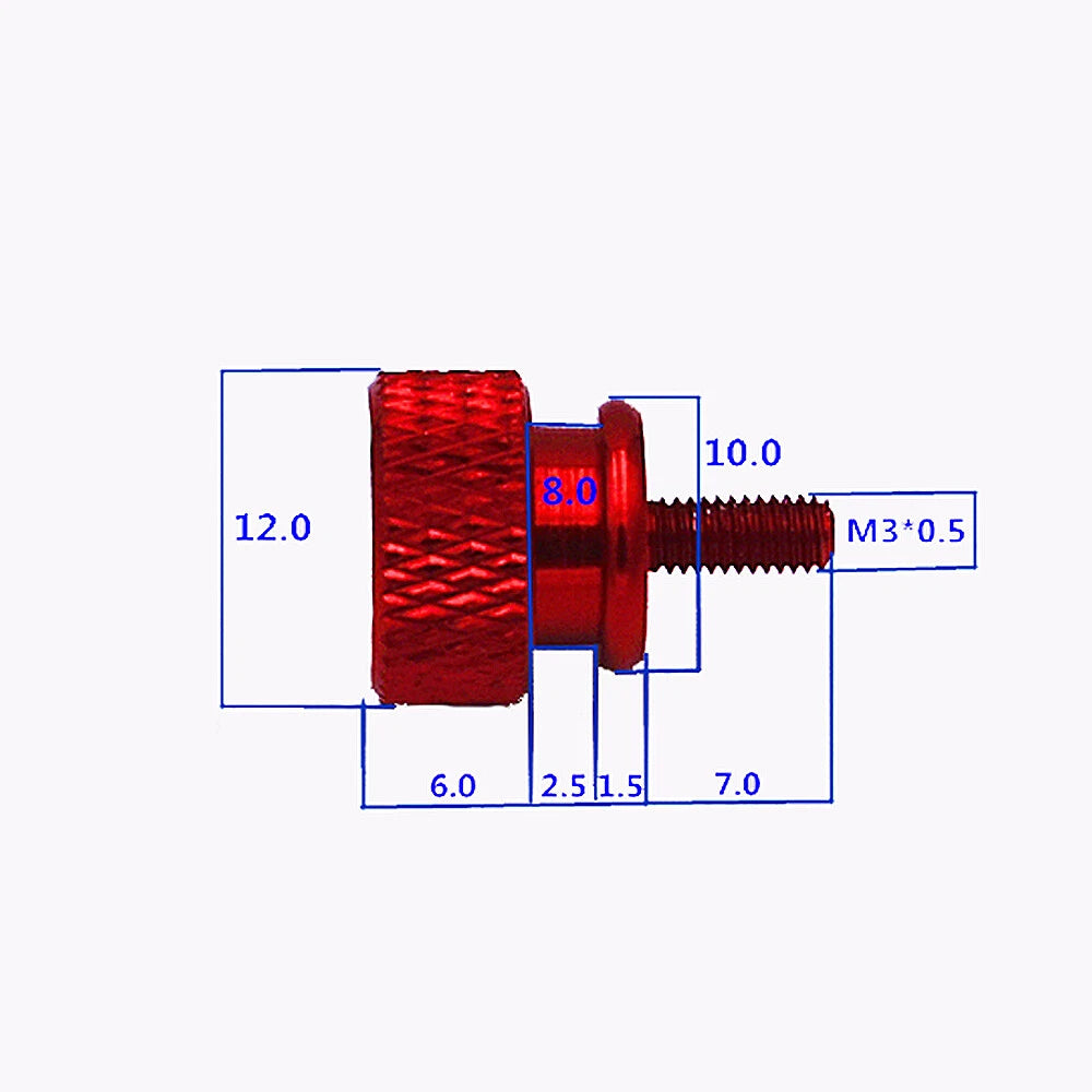 M3 x 7mm Aluminum Knurled Thumb Screws — Flat Head, Anodized, Hand-Tighten