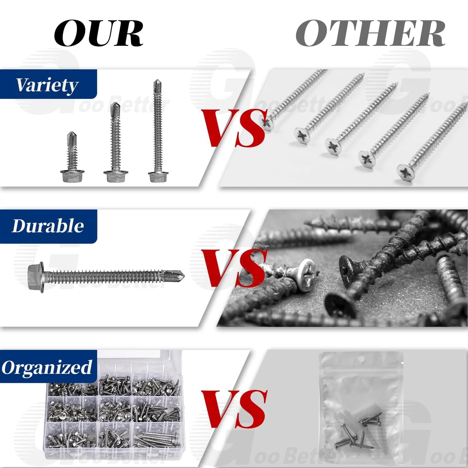 400pc #8 #10 #12 Hex Washer Self-Drilling Tek Screws – 410 Stainless Steel Kit