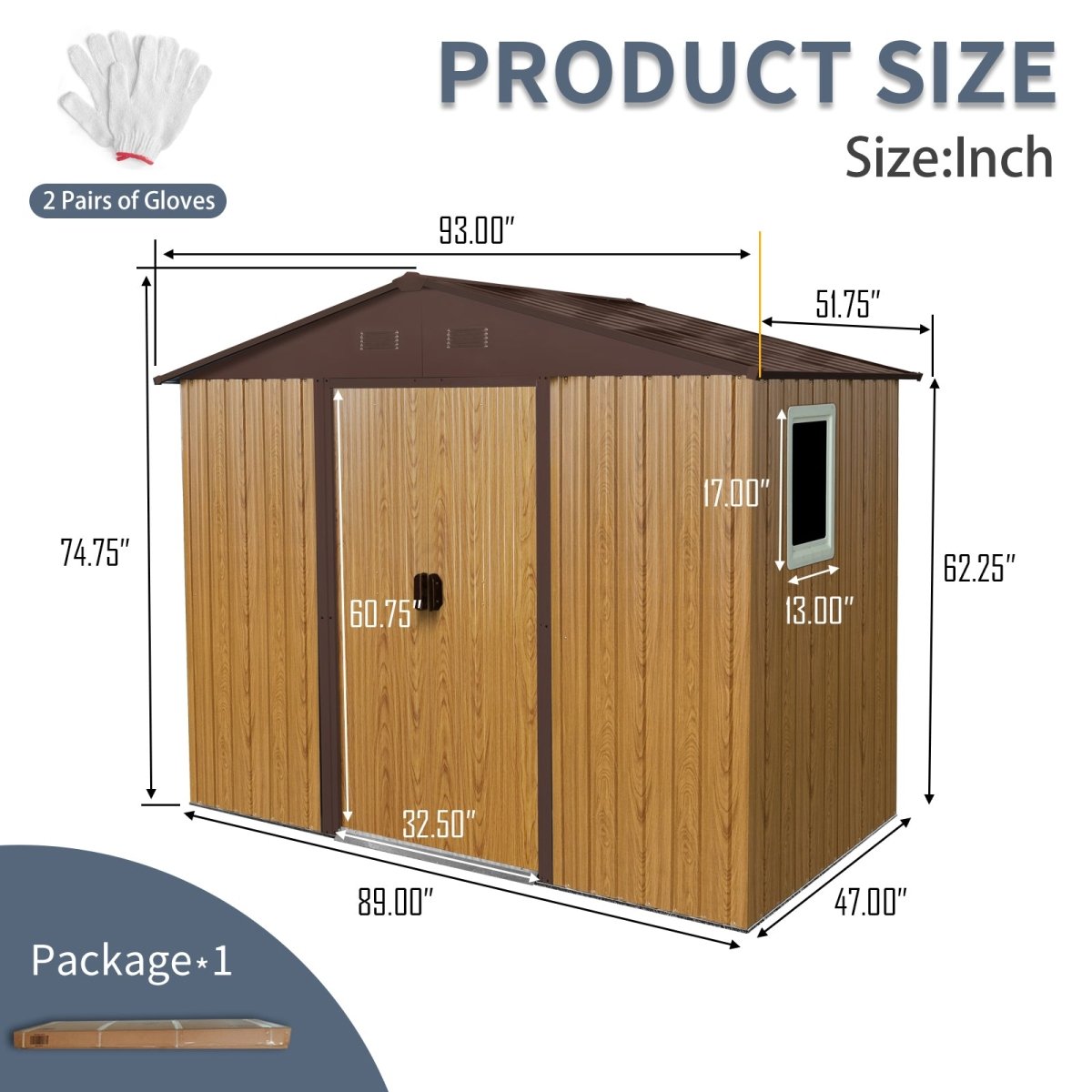 8 ft x 4 ft Outdoor Metal Storage Shed with Window and Metal Foundation for Backyard, Patio, Lawn (Coffee) - HomeDIYer