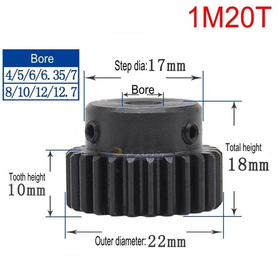 High Precision 1 Mod 10T-150T Spur Gear 45# Steel Pinion Gear With Step x 1Pcs