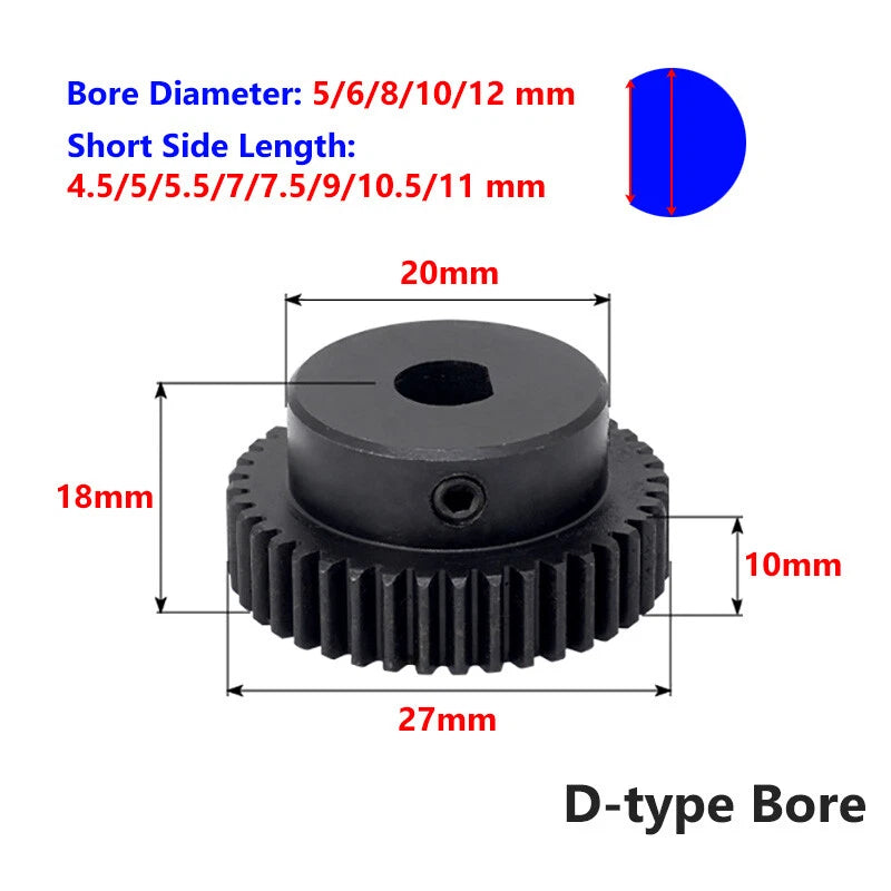 1 Mod 25 Teeth Spur Gear Motor Gears with Set Screws Black Oxide Carbon Steel