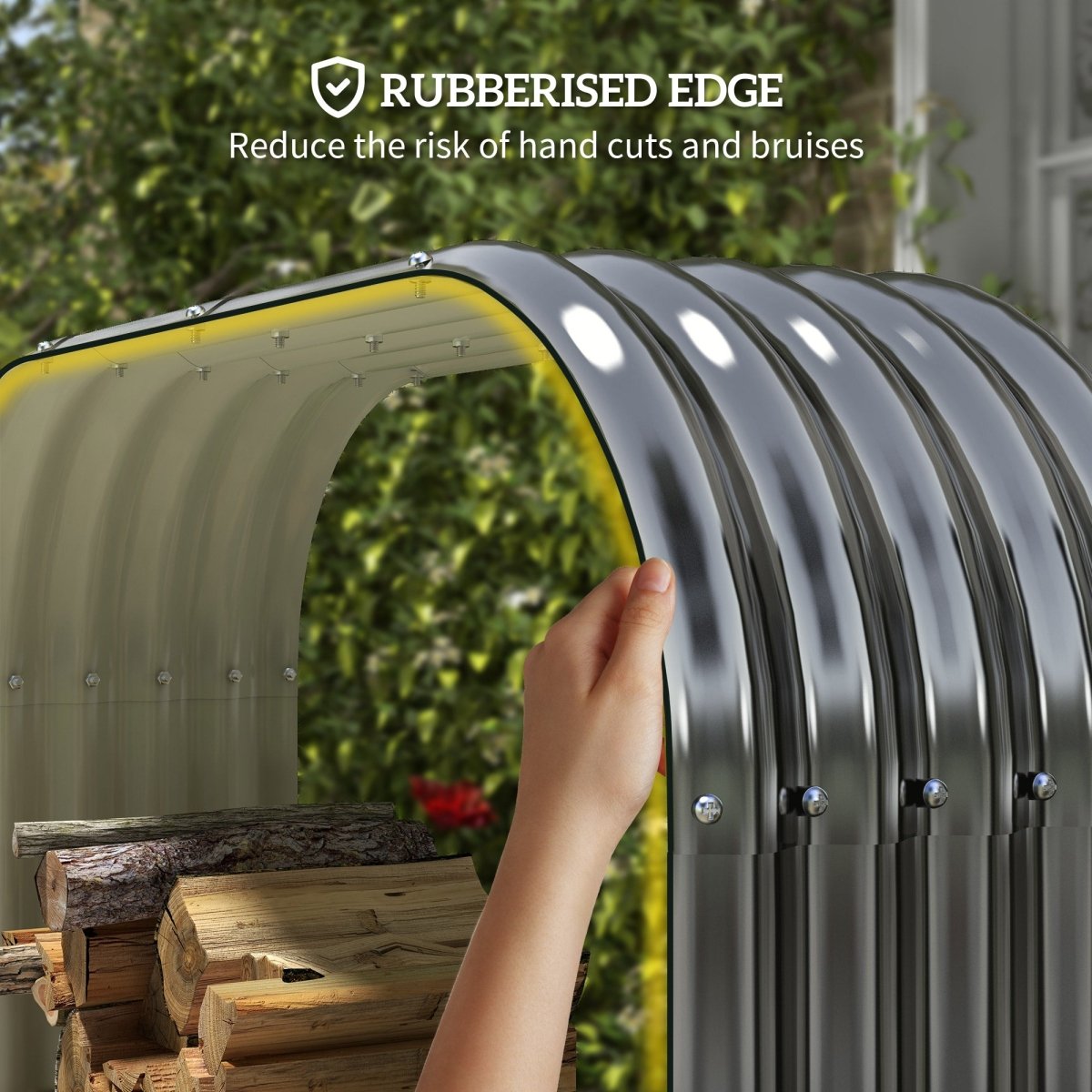 Outsunny Galvanized Steel Wood Shed Firewood Storage Rack, 4.7' x 1.4' x 4.7' Log Holder Storage Shed with Rubberized Edge for Safety & Gloves for Easy Assembly - HomeDIYer