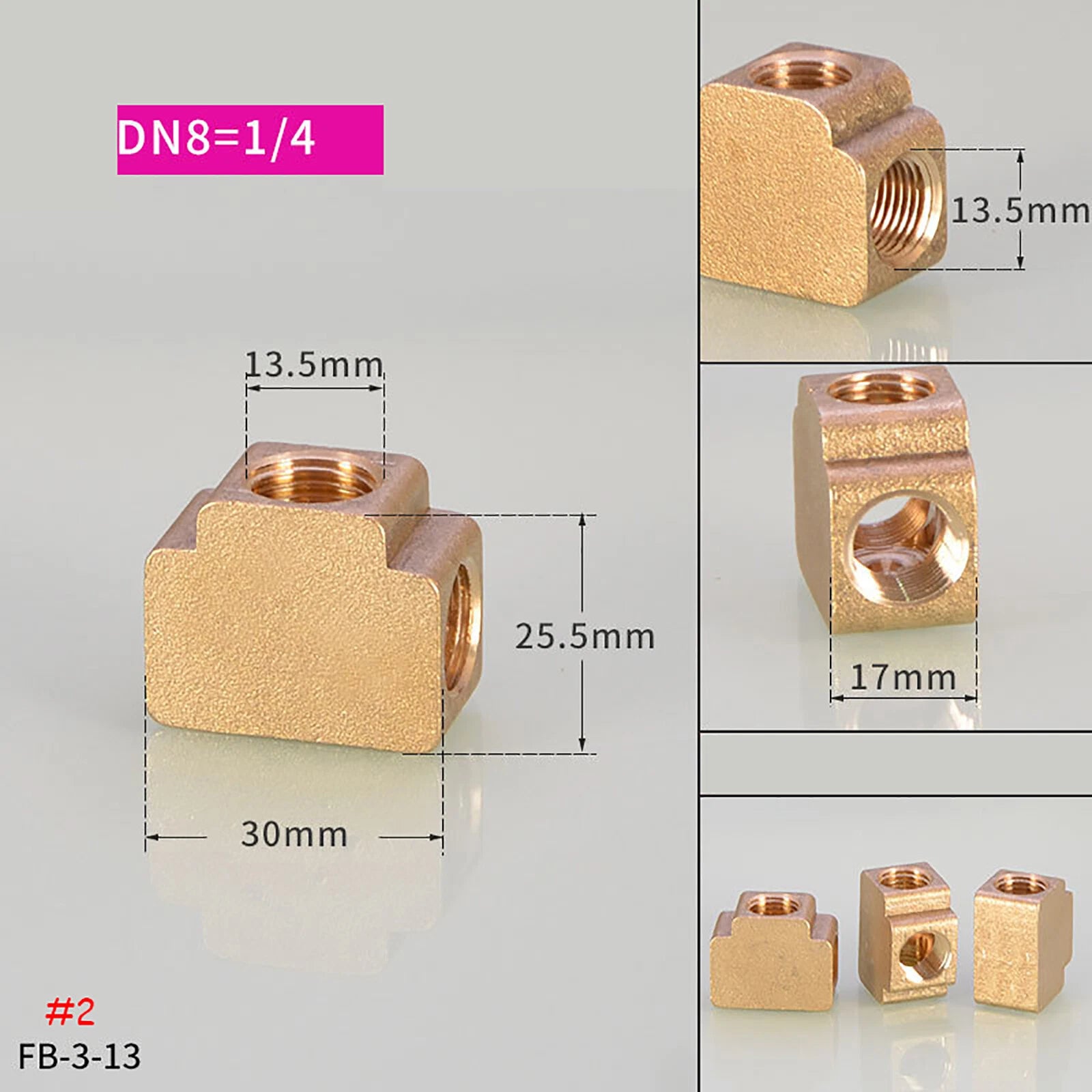 BSP Square Brass Pipe Fittings – Female Thread Tee & Cross (1/8", 1/4", 3/8")