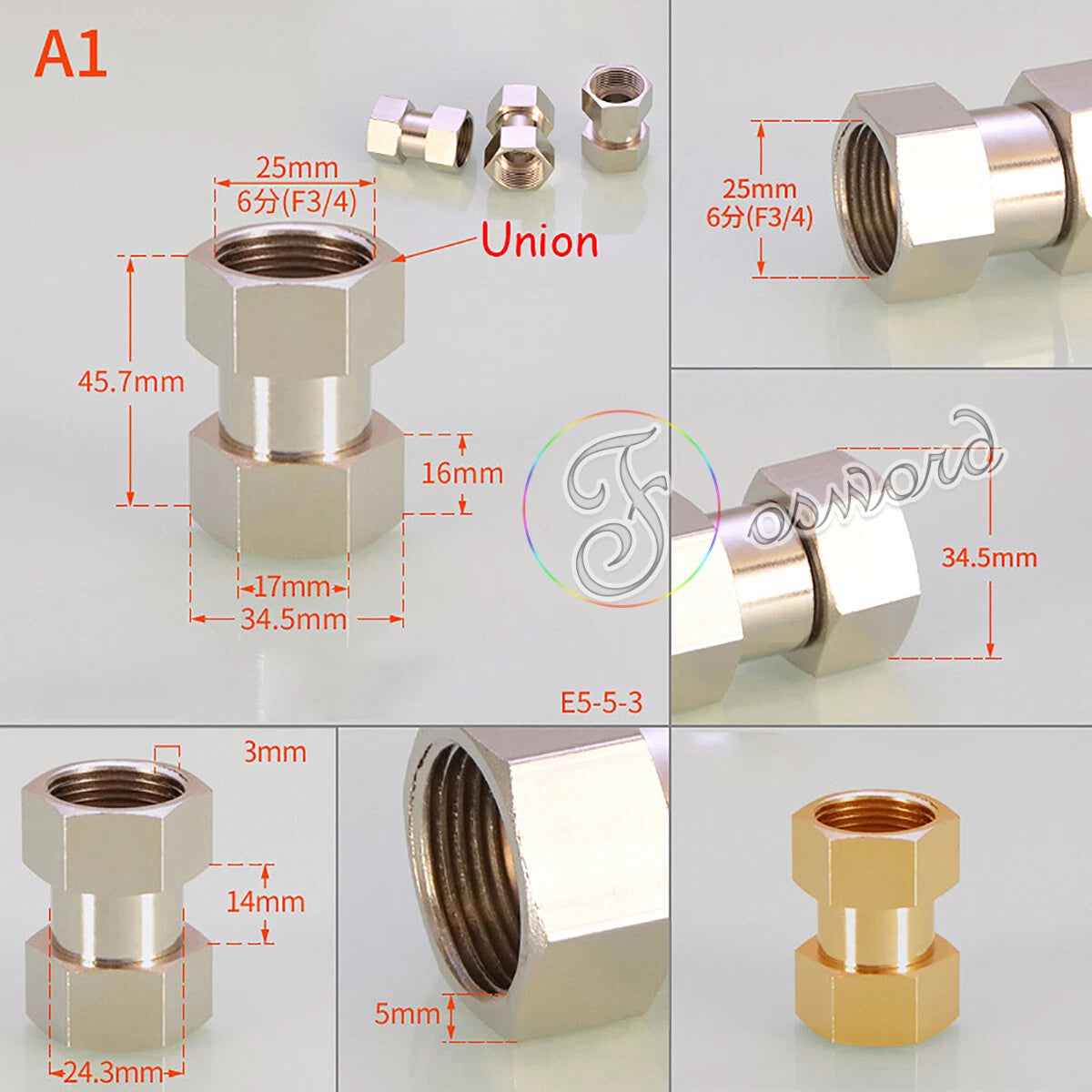 3/4" - 1/2" BSP Brass Pipe Fittings – Elbow 90°, Tee & Union Coupler, Male & Female Thread