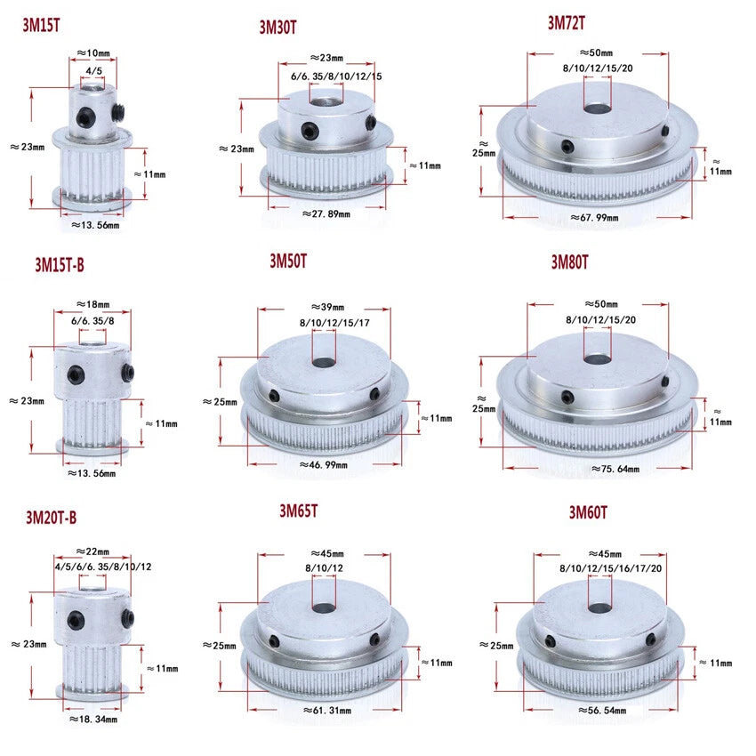 HTD-3M 15T-100T Timing Belt Pulley Synchronous Wheel Pitch 3mm Tooth Width 11mm