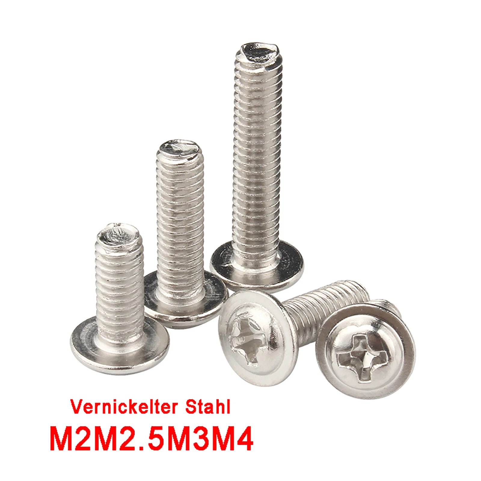 M2 M2.5 M3 M4 Phillips Flanged Button Head Machine Screws – Nickel Plated Steel (Metric, 4 Sizes)