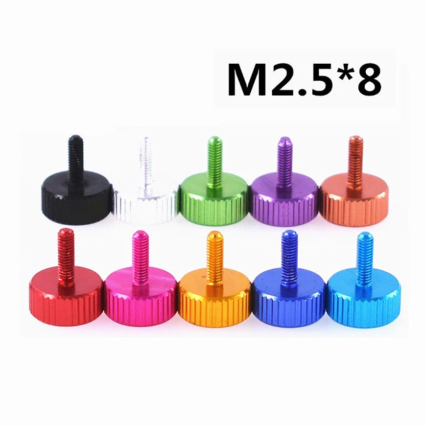 M2.5×8 Knurled Flat Head Thumb Screws – Anodized Aluminum, 10 Colors | PC Case Panel Fasteners