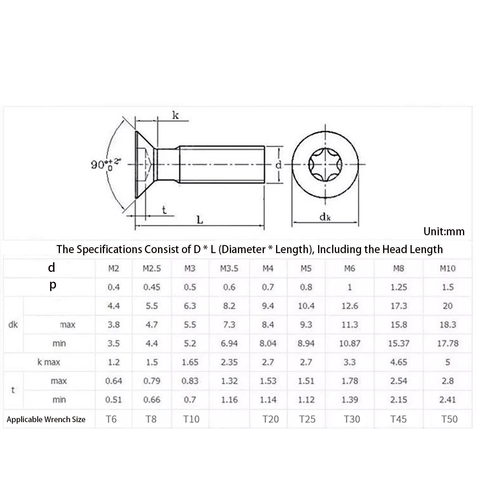 M3–M8 Torx Countersunk Machine Screws – A2 Stainless Steel, Six‑Lobe Drive, DIN 965 (4–60mm Lengths)