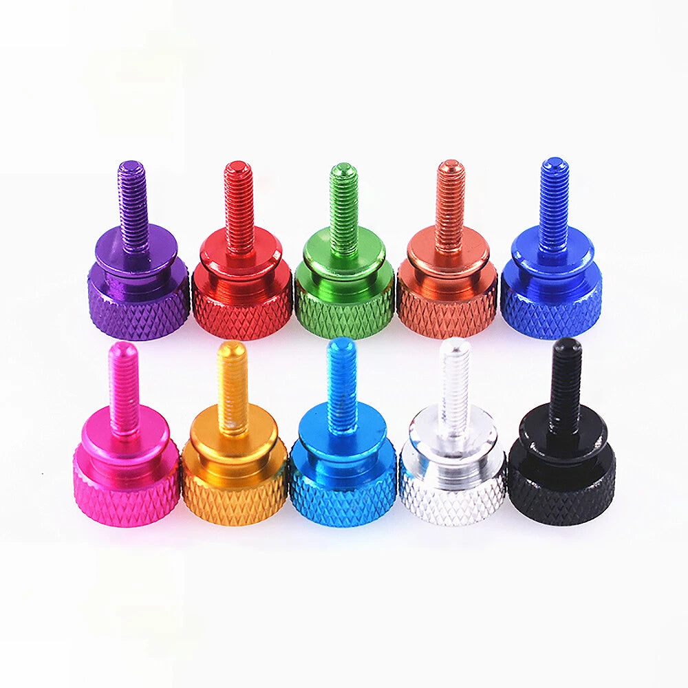 M3.5x10mm Aluminium Knurled Thumb Screws for PC Case — Colorful Flat Head Computer Screws