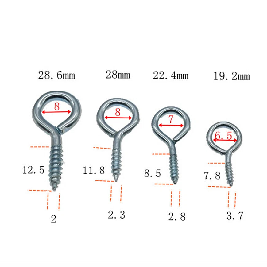 Zinc-Plated Steel Screw-In Eye Hooks — Heavy Duty, 2–3.7mm Wire, Marine & Outdoor