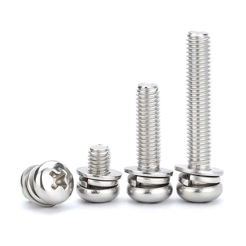 M2 M3 M4 M5 M6 M8 Pan Head Machine Screws with Washers – A2 Stainless Steel (Metric, 5–60mm)