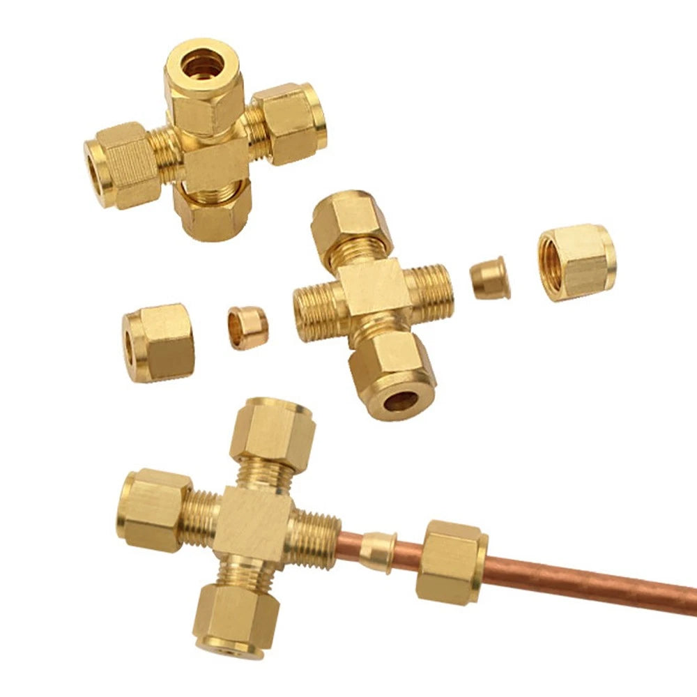 Brass Compression Fittings Equal 4-Way Cross Coupling Connector for Copper Tube