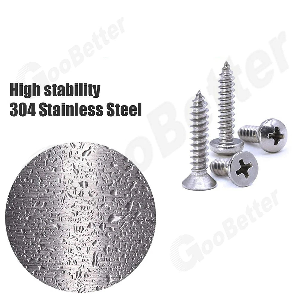 570pc #6 #8 #10 #12 Flat & Pan Head Self‑Tapping Screws – 304 Stainless Steel Kit