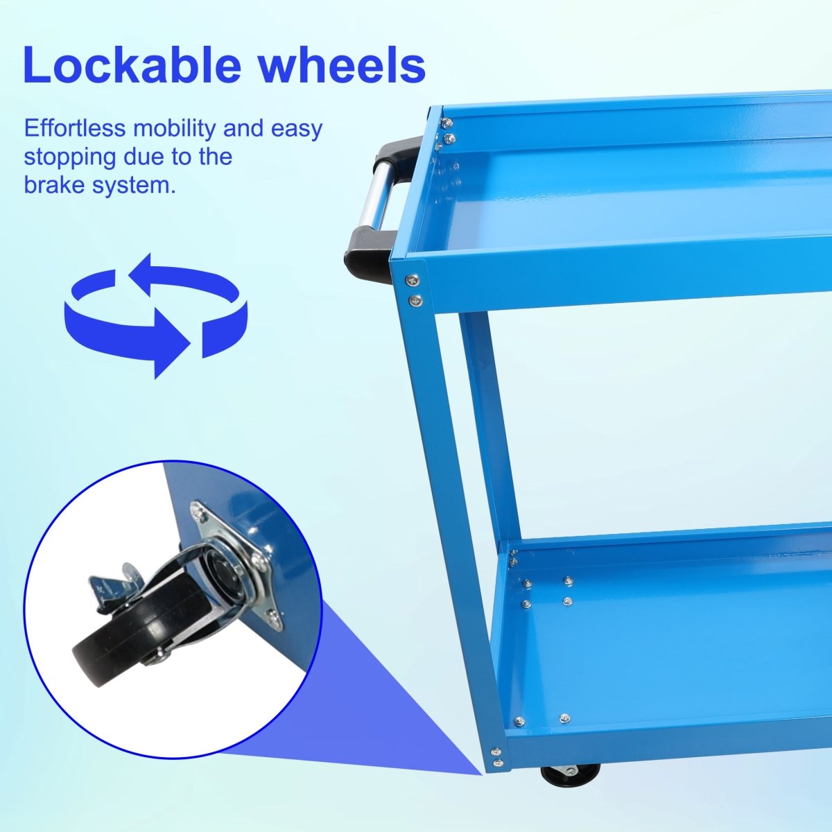 Tool Cart on Wheels, Heavy Duty Steel Utility Cart w/Lockable Wheels, 400 LBS Capacity Industrial Service Cart for Garage, Warehouse, Workshop (Two - layer Bright Blue) - HomeDIYer