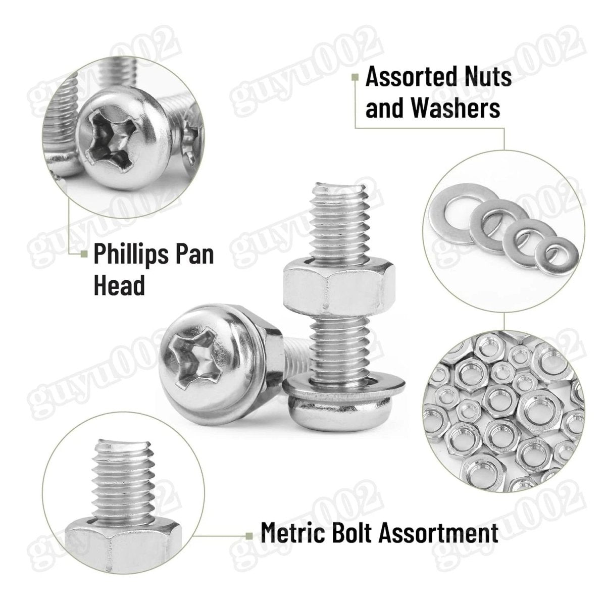 1140 - Piece Phillips Pan Head Machine Screw, Nut & Washer Set – 304 Stainless Steel, 4 6 8 10 (Imperial) - HomeDIYer