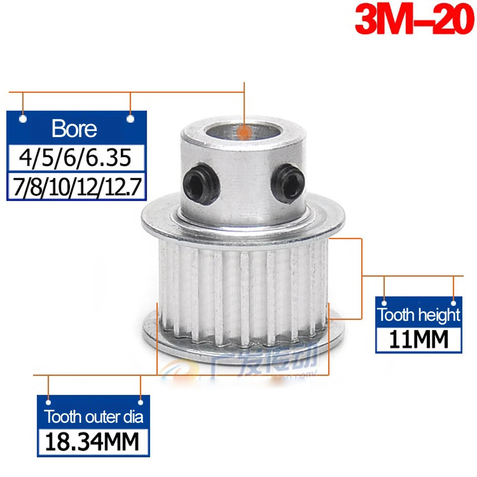 3Mod 15T-60T Pitch 3mm Timing Belt Pulley Synchronous Wheel Selectable Bore