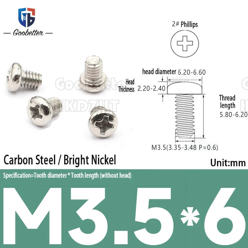 Pan Head Round Head Machine Screws Phillips Drive Bolts M3.5 M4 Carbon Steel