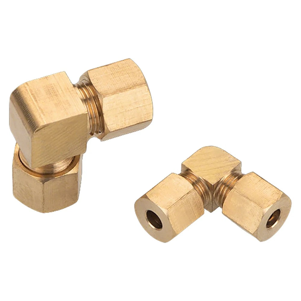 Brass Double Compression 90° Elbow Tube Fitting for Copper Pipe — 6mm to 12.7mm