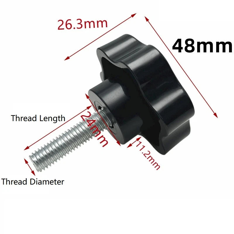 Plastic Black Rosette Thumb Screws M6 M8 M10 M12 Knob Bolt Star Head 38 48mm