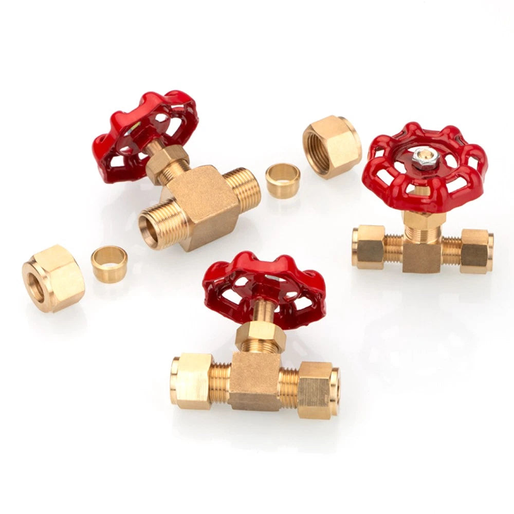 Brass Double Compression Fittings — Straight, 90° Elbow & Shut Off Valve