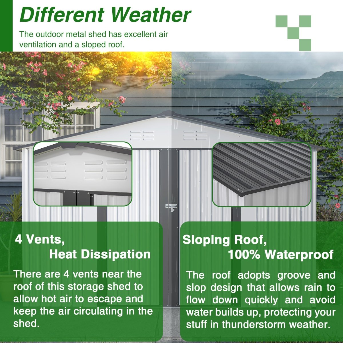 10X8 FT Outdoor Storage Shed, All Weather Metal Sheds with Lockable Doors, Tool Shed for Garden, Patio, Backyard, Lawn, Grey - HomeDIYer