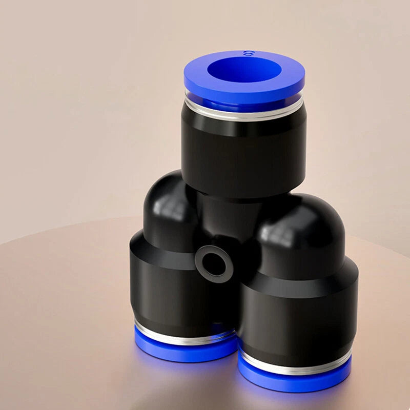 Pneumatic Y Splitter 3-Way Air Hose Fitting — Push-to-Connect, 4mm to 16mm
