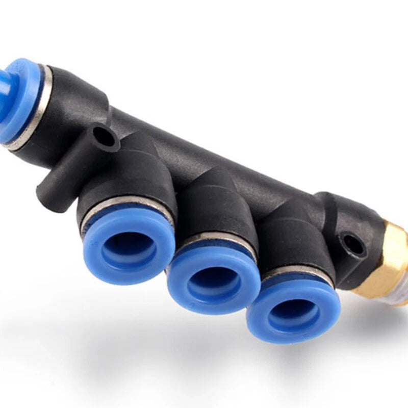 Pneumatic Push-In Hose Fittings — 5-Way Connectors, 4mm–10mm Hose to 1/8" 1/4" 3/8" Thread