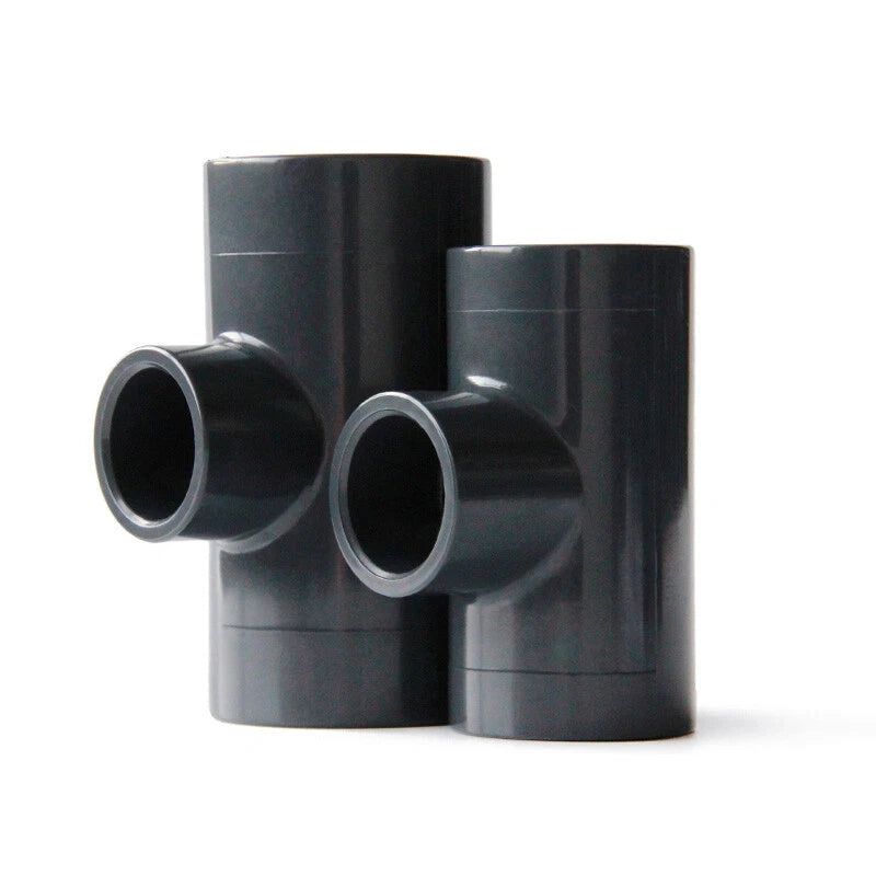 Reducing Tee Connectors PVC Plastic Pipe Fittings Connector ID 20-90mm Dark Grey
