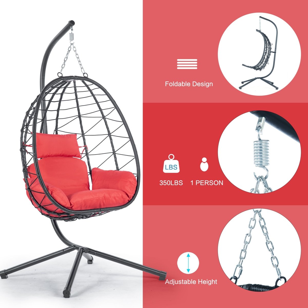 Red Egg Chair with Stand - All - Weather Hanging Wicker Swing Chair - HomeDIYer