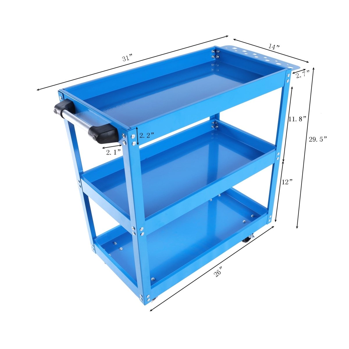 Tool Cart, 3 - Tier Rolling Mechanic Tool Cart, Heavy Duty Steel Utility Cart with Lockable Wheels, 450 LBS Capacity Industrial Service Cart for Garage, Warehouse, Workshop (Blue) - HomeDIYer