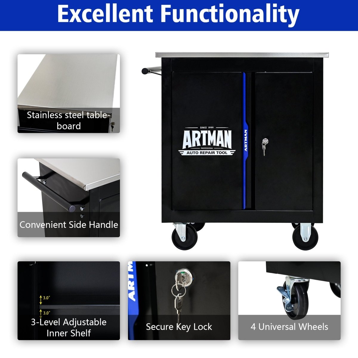 Movable Lockable Double Door Partition with Lock Multi - functional Hardware Storage Tool Car Auto Repair Locker - HomeDIYer