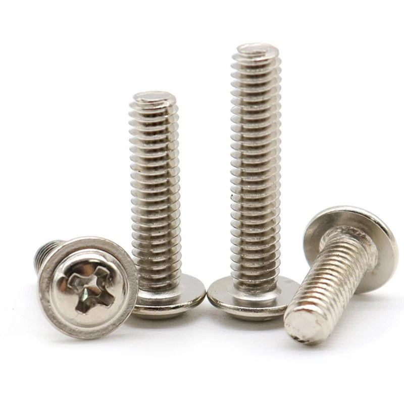 M3 Flanged Button Head Phillips Machine Screws – Nickel Plated Carbon Steel, Fully Threaded (5–20mm)