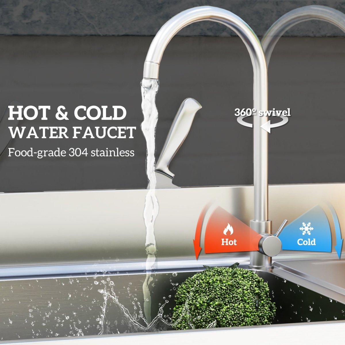 Outdoor Utility Sink, Deep Stainless Steel Sink, Free Standing Single Bowl Kitchen Sink with Cold and Hot Water Pipe and Storage Shelf for Laundry Garage, 39 Inch - HomeDIYer