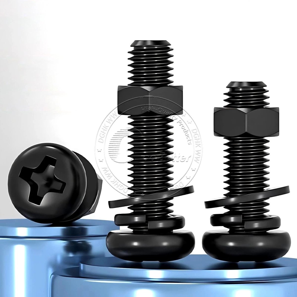 Black Phillips Pan Head Machine Screws with Washers — Metric M2 to M6 - HomeDIYer