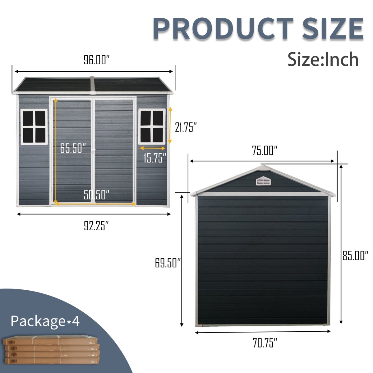 8 x 6ft Resin Outdoor Storage Shed Waterproof Shed with Floor & Two Windows & Lockable Door, Tool Shed for Garden, Patio, Backyard ,Black - HomeDIYer