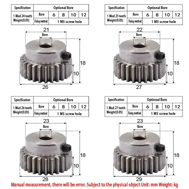 Mod 1 Steel Pinion Gear Spur Gears 12-30 Teeth 6-15mm Bore With Screw Hardened