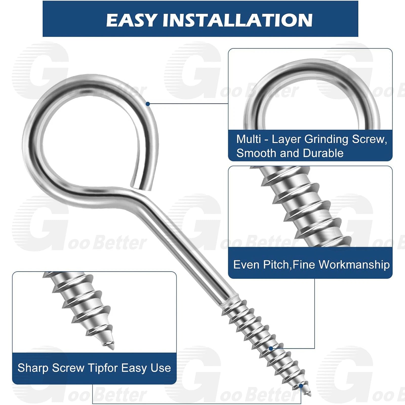 120Pcs Screw Eyes Nickel Plated Metal Eye Shape Screw Self Tapping Screws #2~#14