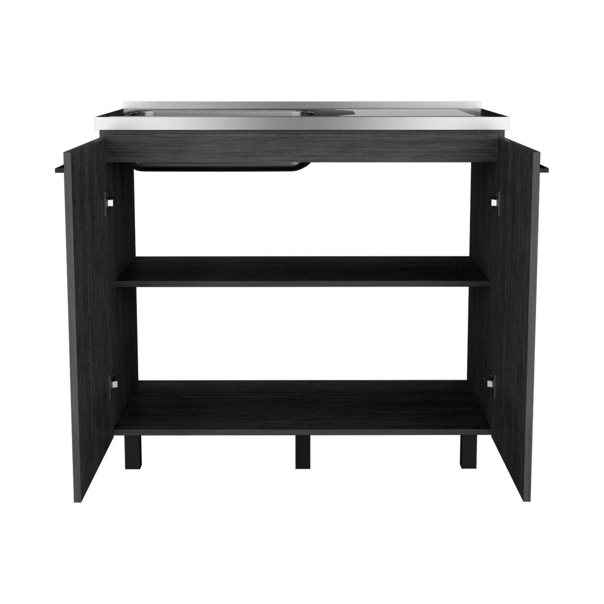 2 Freestanding Utility Base Cabinet with Stainless Steel Countertop and 2 - Door, Smokey Oak - HomeDIYer