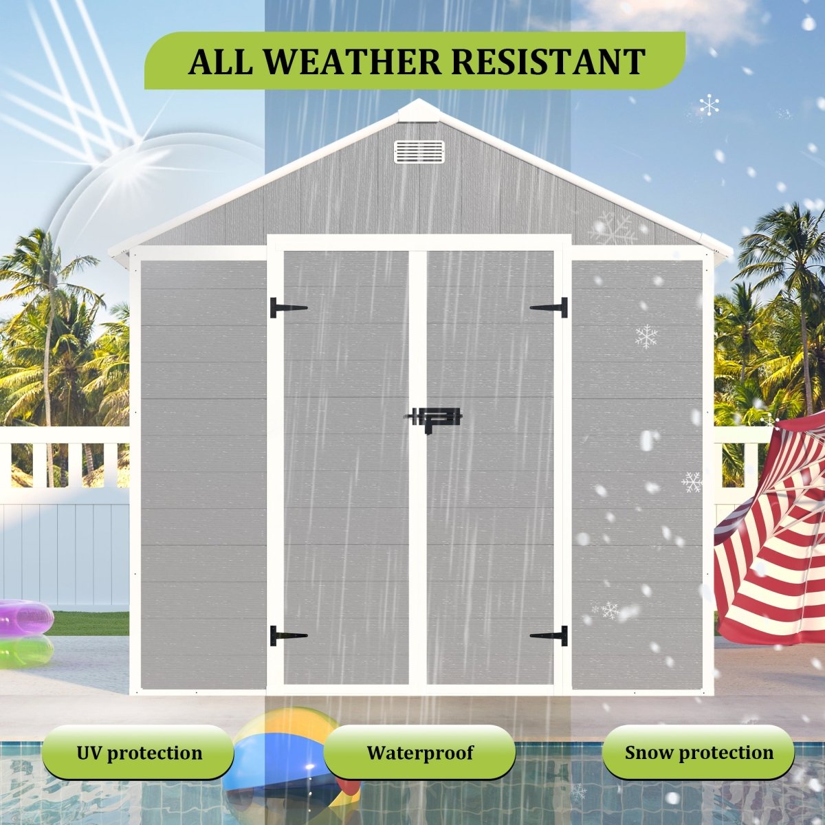 8x8 ft Resin Storage Shed, High Quality Pp Material, Strong Structure, Waterproof, Rust And Uv Proof, Large Storage Space, 12mm Thick Pp Board, Hd Window Lighting - HomeDIYer