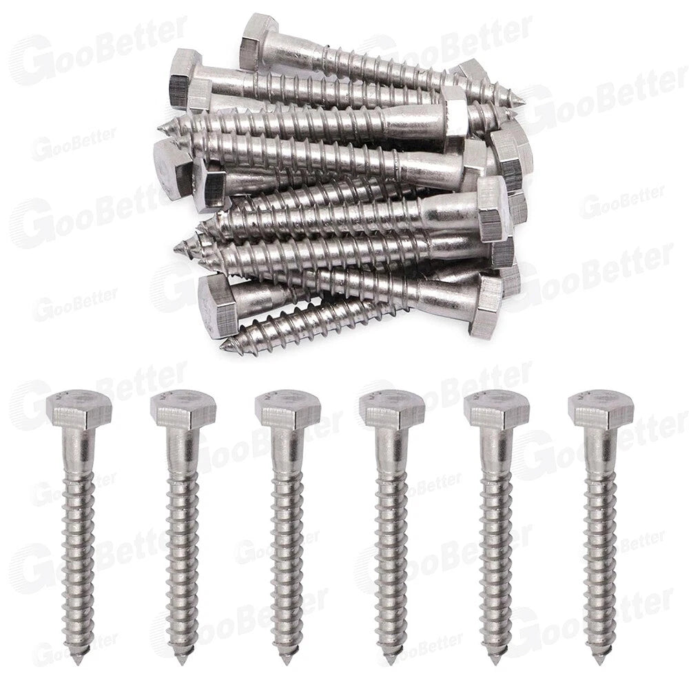 70PCS Hex Head 1/4-20x2" Lag Bolts Stainless Steel Wood Screws Hex Head Screws