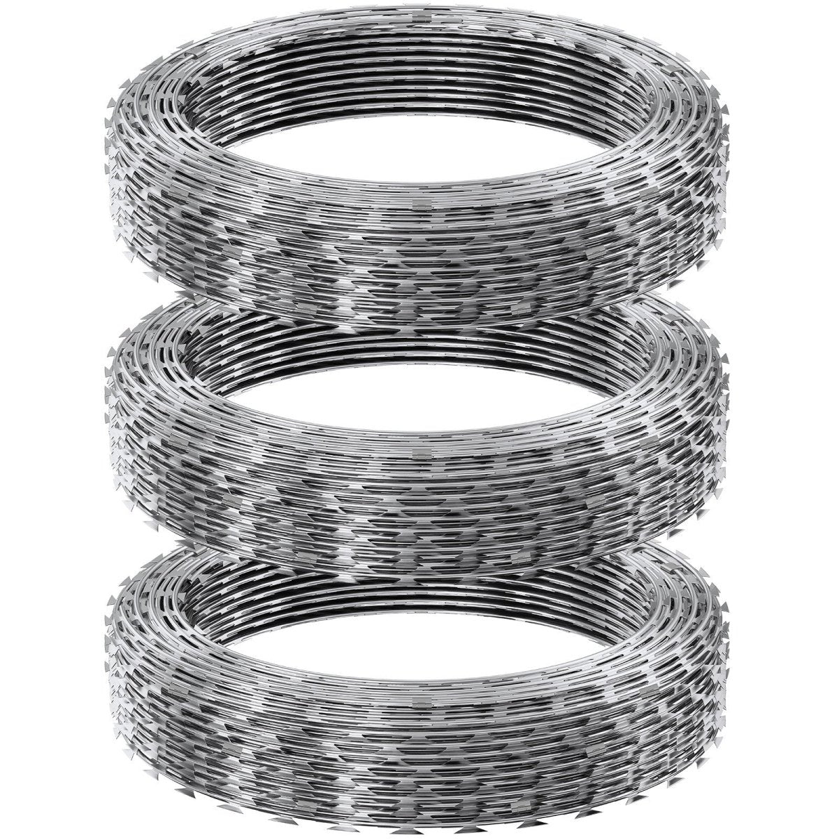 VEVOR Razor Wires, 147 ft Razor Barbed Wire, 3 Rolls Razor Wire Fencing Razor Fence, Double Spiral Razor Ribbon Barbed Wire Galvanized Razor Wire Fence, Rolls Razor for Garden - HomeDIYer
