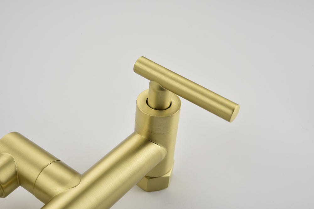 3-Handle Wall Mounted Pot Filler Faucet – Brushed Gold, Swing Arm, Hot & Cold Water, Solid Brass