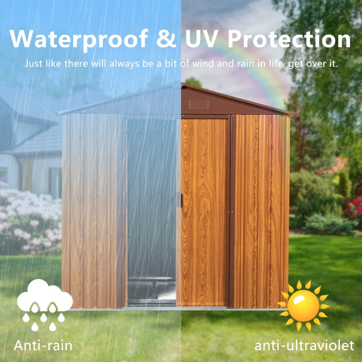 6 Ft. W X 6 Ft. D Metal Storage Shed Appealing horizontal siding in woodgrain with coffee trim to complement - HomeDIYer
